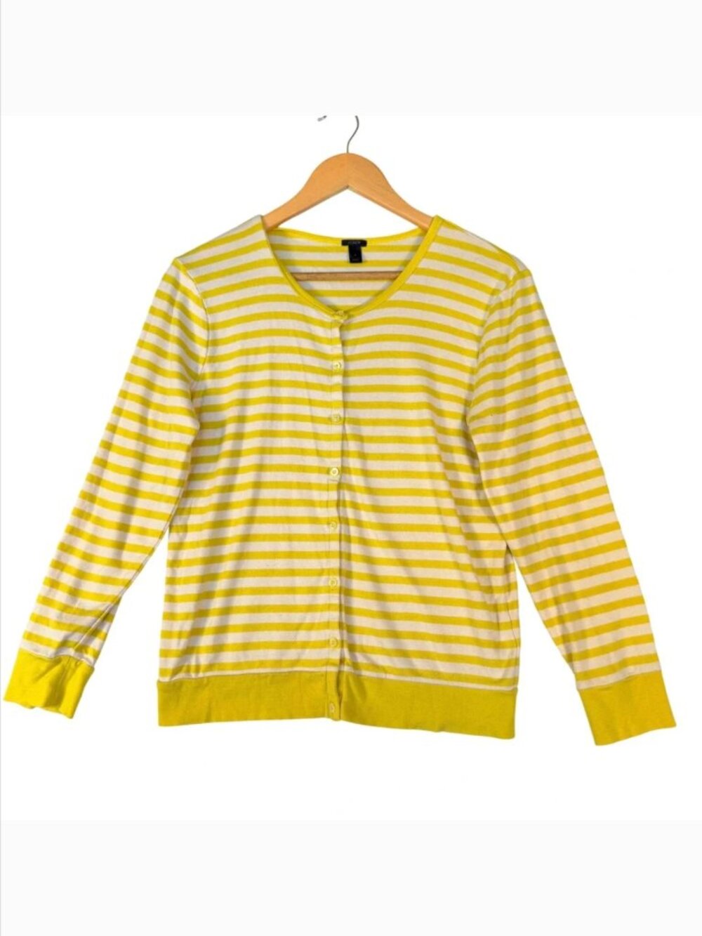 J.Crew Yellow White Striped Cotton Button Front Shirt Sz Large